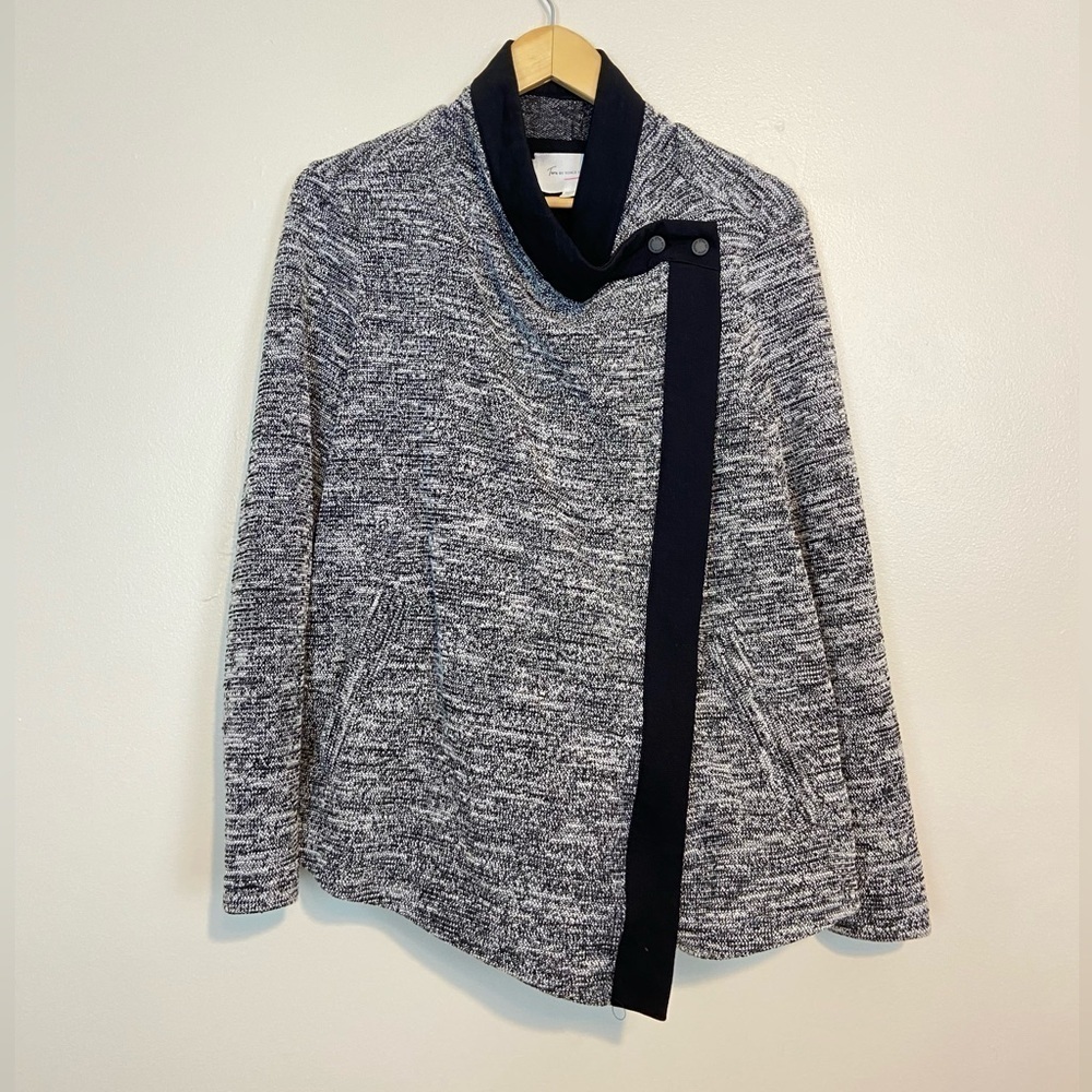 Two by Vince Camuto Asymmetrical Knit Jacket Black White Marled